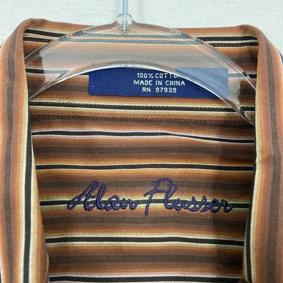 New Alan Flusser Brown Striped Cotton Classic Fit Long Sleeve Button Down XL - Picture 2 of 9